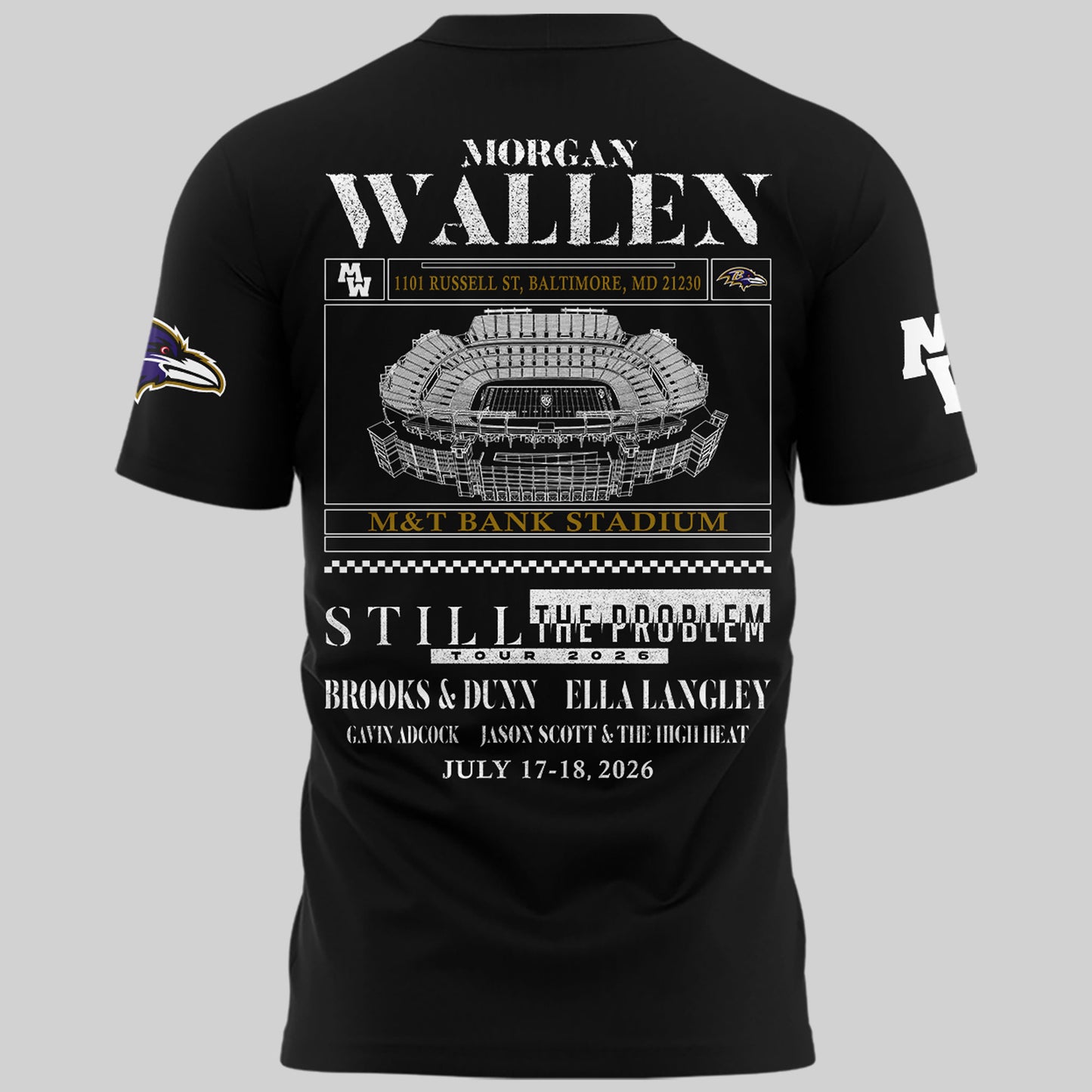 Special New Edition Baltimore Ravens x Morgan Wallen Black Tshirt 2026