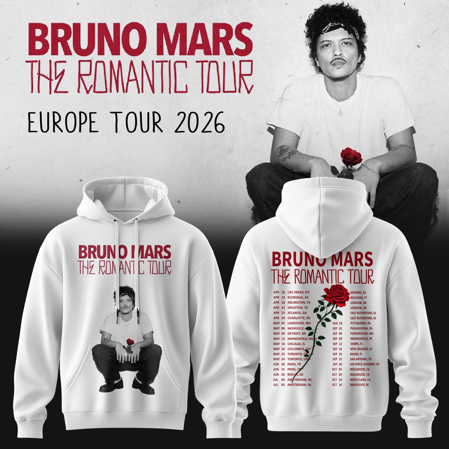 Bruno Mars – The Romantic Tour US & UK 2026 Limited Hoodie