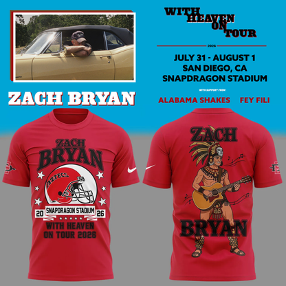 Limited Edition Zach Bryan x San Diego State Football - With Heaven On Tour 2026 T-Shirt