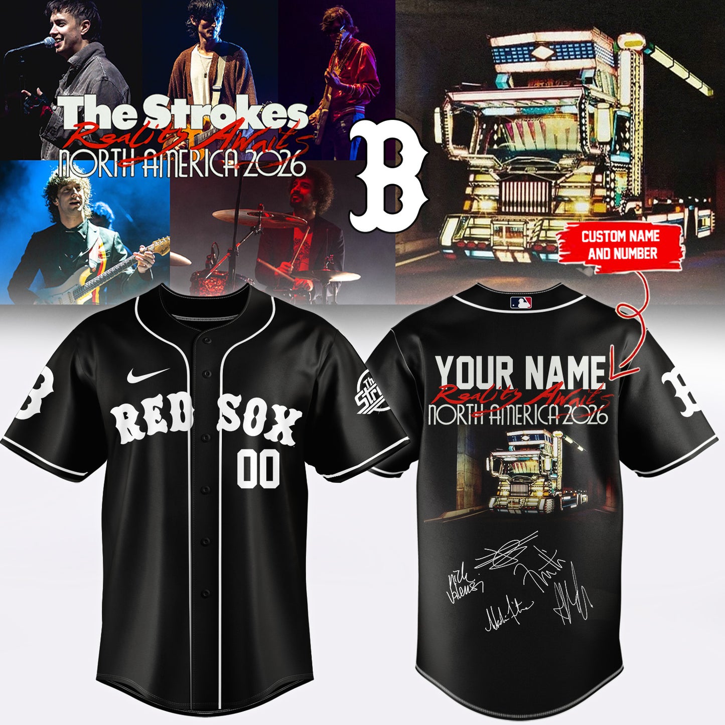 ,,MLB X The Strokes ”Reality Awaits North America 2026” Limited Edition Signature – Jersey 1 (Custom Name&Number)