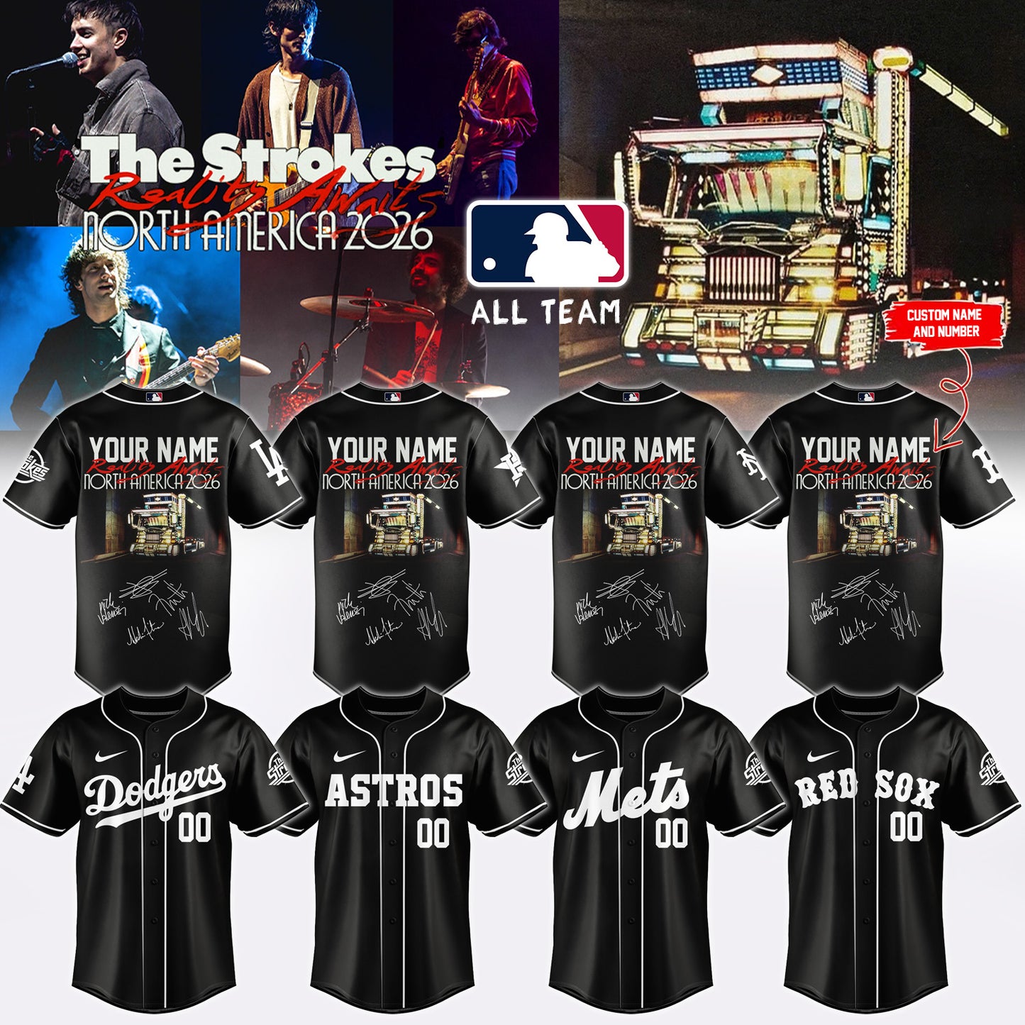 ,,MLB X The Strokes ”Reality Awaits North America 2026” Limited Edition Signature – Jersey 1 (Custom Name&Number)