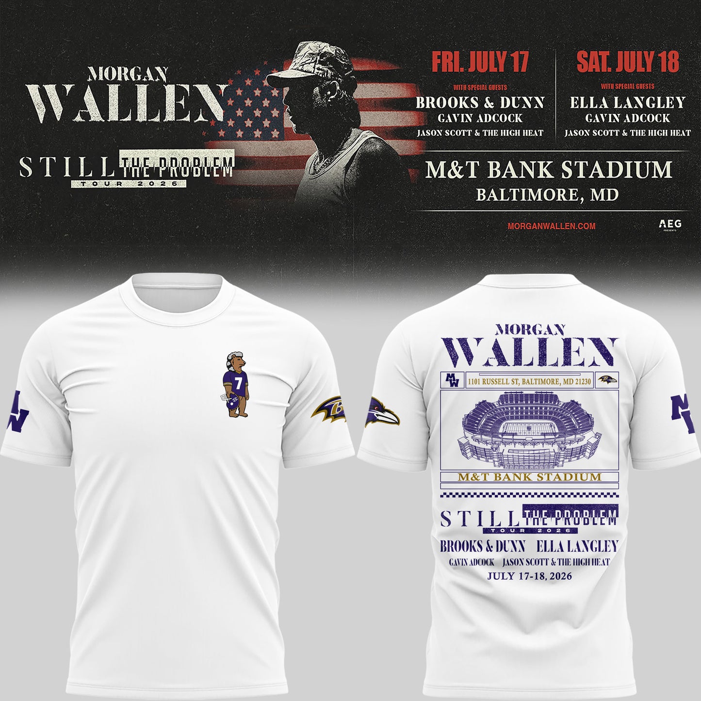 Special New Edition Baltimore Ravens x Morgan Wallen White Tshirt 2026