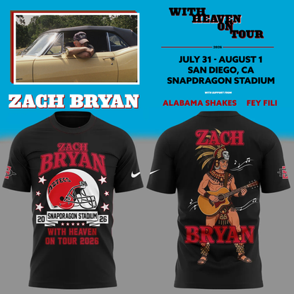 Perfect Black Shirt 2026 Zach Bryan x San Diego State Football - With Heaven On Tour 2026 T-Shirt