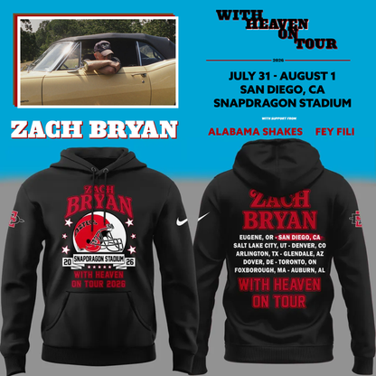 New Hoodie Zach Bryan x San Diego State Football - With Heaven On Tour 2026 Hoodie