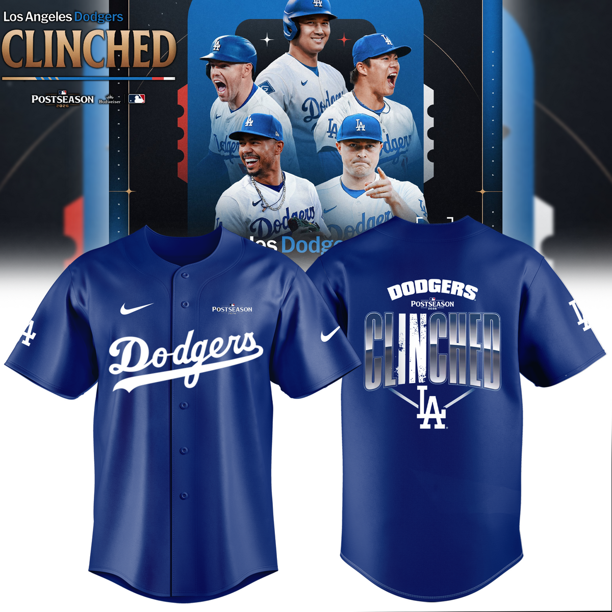 Limited Edition Los Angeles Dodgers Clinched Postseason 2026 Baseball Jersey