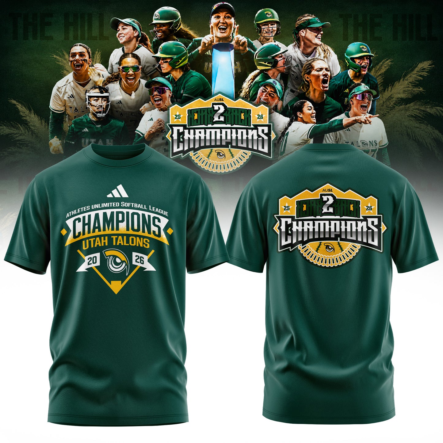 Utah Talons AUSL 2026 Champions Premium 3D All-Over Print T-Shirt – Athletic Green