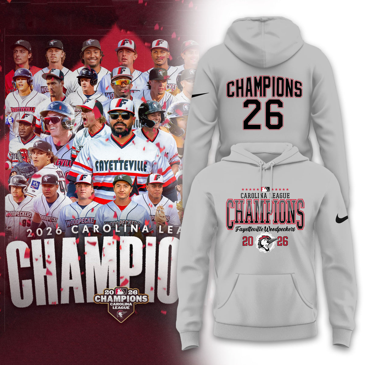 __.🏆F.Woodpeckers 2026 Carolina League Champions Limited Hoodie NN