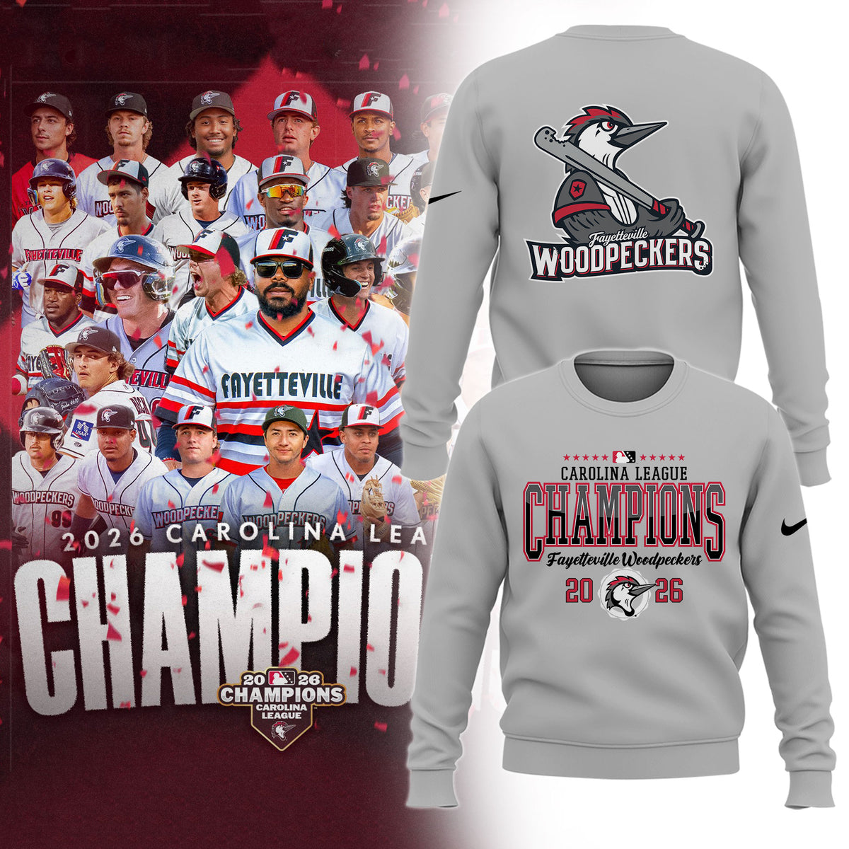 __.🏆F.Woodpeckers 2026 Carolina League Champions Limited Sweatshirt v2