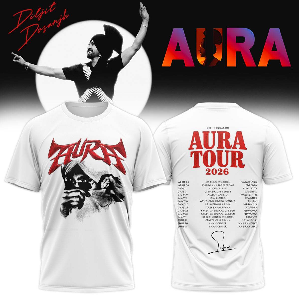 Diljit Dosanjh ”AURA World Tour” TShirt