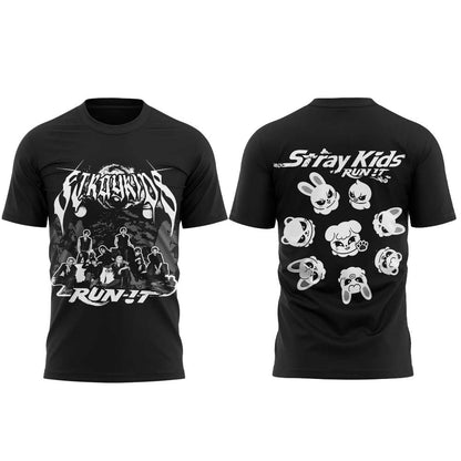 Stray Kids “RUN IT” World Tour Signature Limited Shirt Black V3
