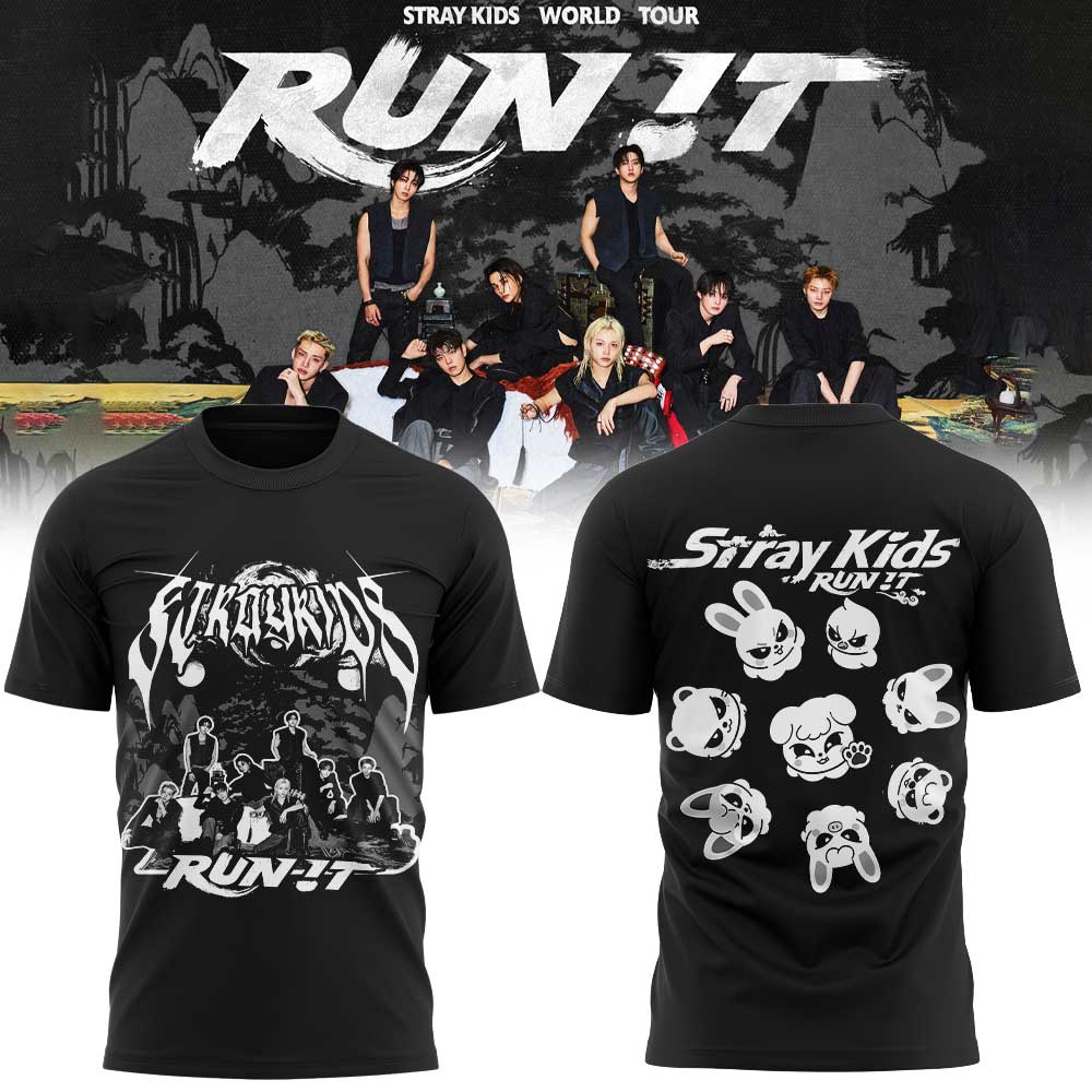 Stray Kids “RUN IT” World Tour Signature Limited Shirt Black V3