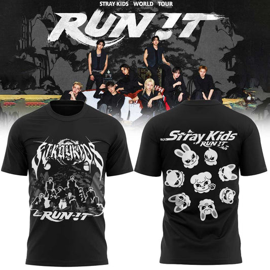 Stray Kids “RUN IT” World Tour Signature Limited Shirt Black V3