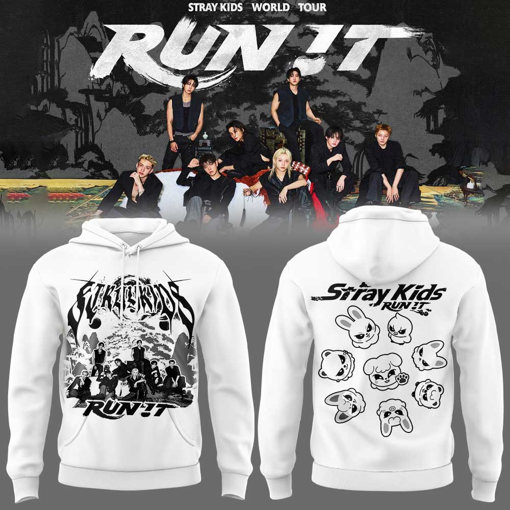 Stray Kids “RUN IT” World Tour Signature Limited Hoodie White V3