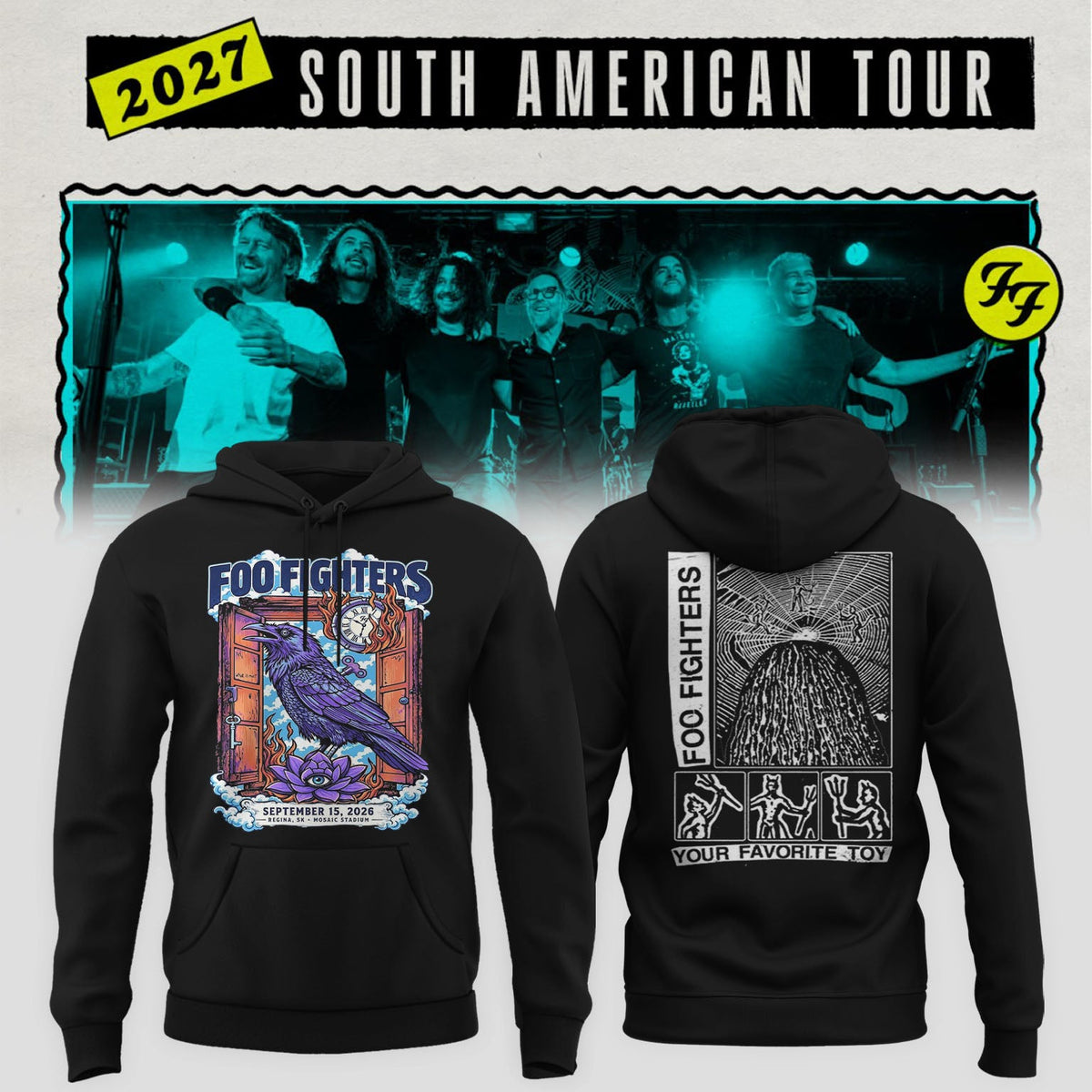 Foo Fighters Tour Poster Artwork Featuring Purple Raven Clock And Lotus Flower Hoodie