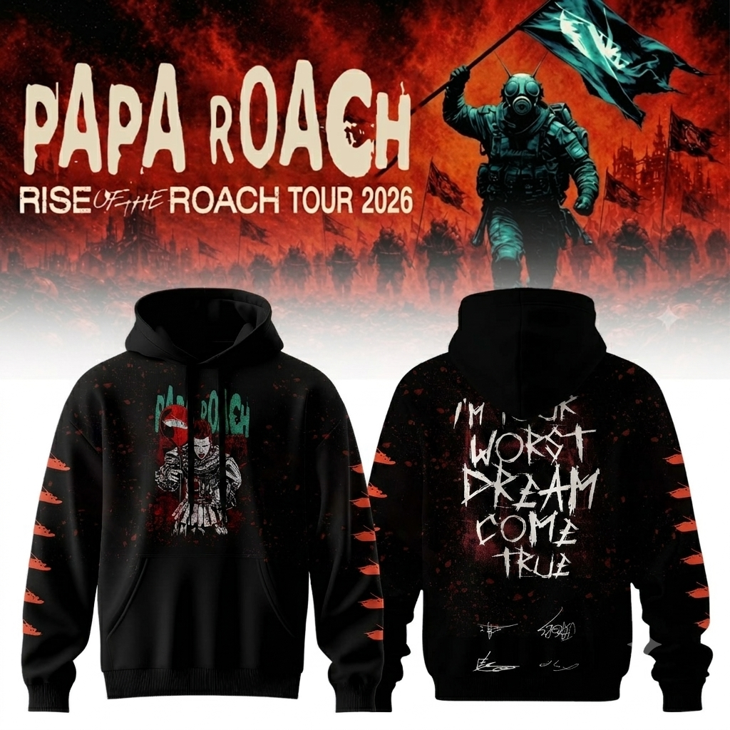 ,,.Papa Roach “Rise of the Roach Tour” 2026 Signed – Hoodie