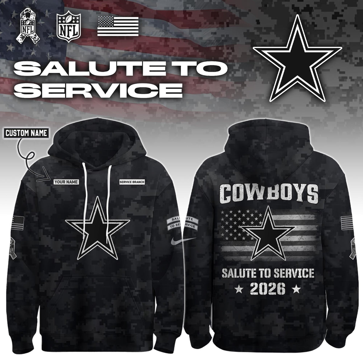 DAL 2026 Salute to Service Hoodie custom personalization and service branch Limited Edition + Selling Out Fast