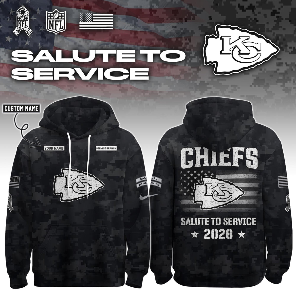 KC 2026 Salute to Service Hoodie custom personalization and service branch Limited Edition + Selling Out Fast