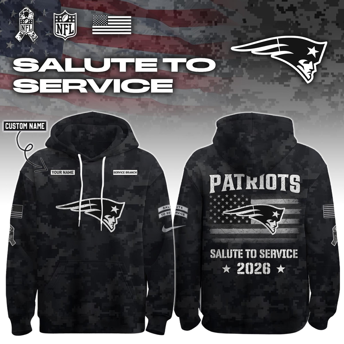 NE 2026 Salute to Service Hoodie custom personalization and service branch Limited Edition + Selling Out Fast