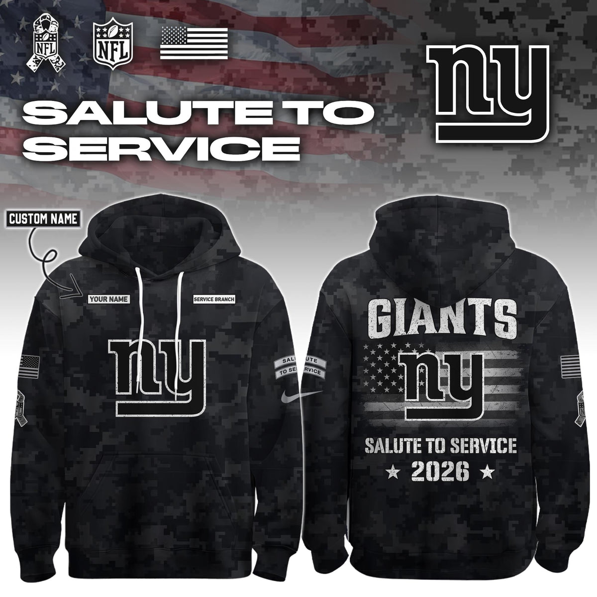 NYG 2026 Salute to Service Hoodie custom personalization and service branch Limited Edition + Selling Out Fast