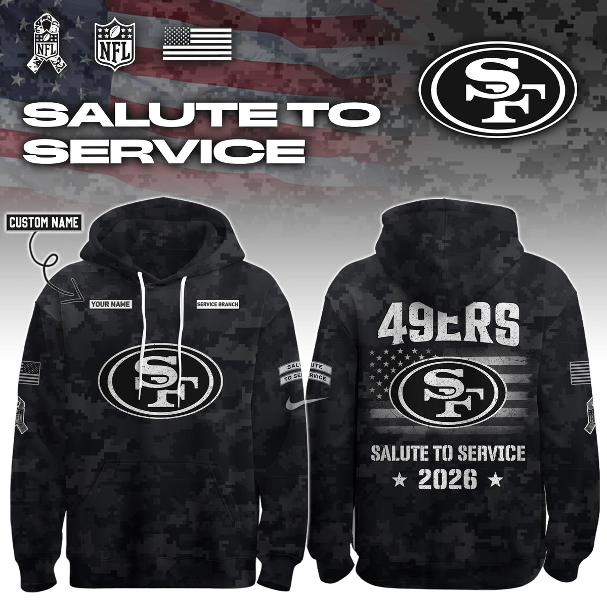 .ALL TEAM 2026 Salute to Service Hoodie custom personalization and service branch Limited Edition + Selling Out Fast (PICK ONE TEAM)