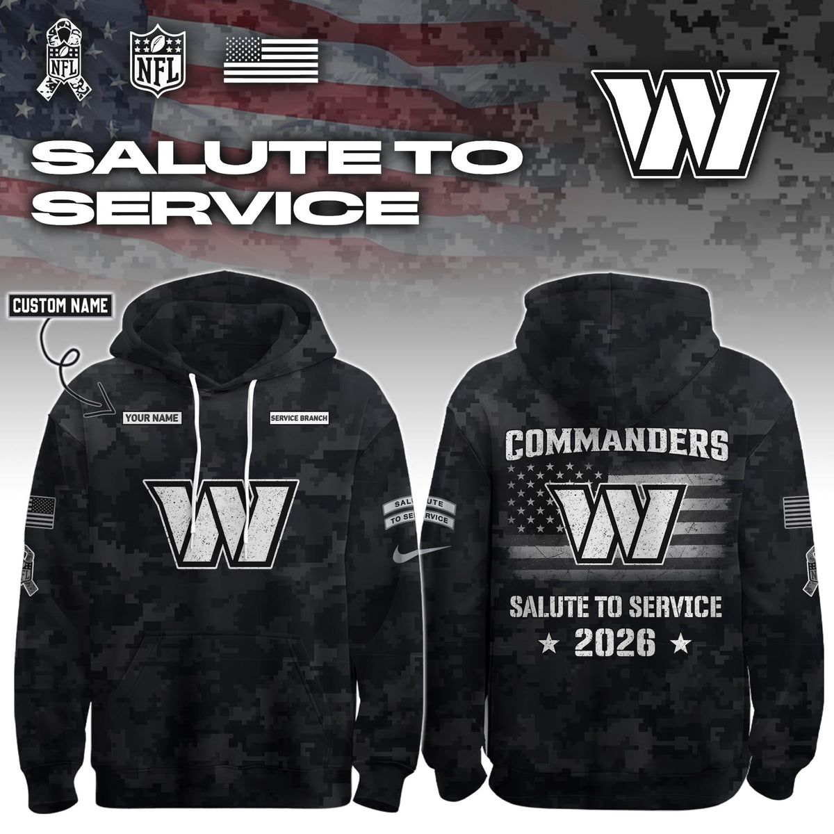 .ALL TEAM 2026 Salute to Service Hoodie custom personalization and service branch Limited Edition + Selling Out Fast (PICK ONE TEAM)