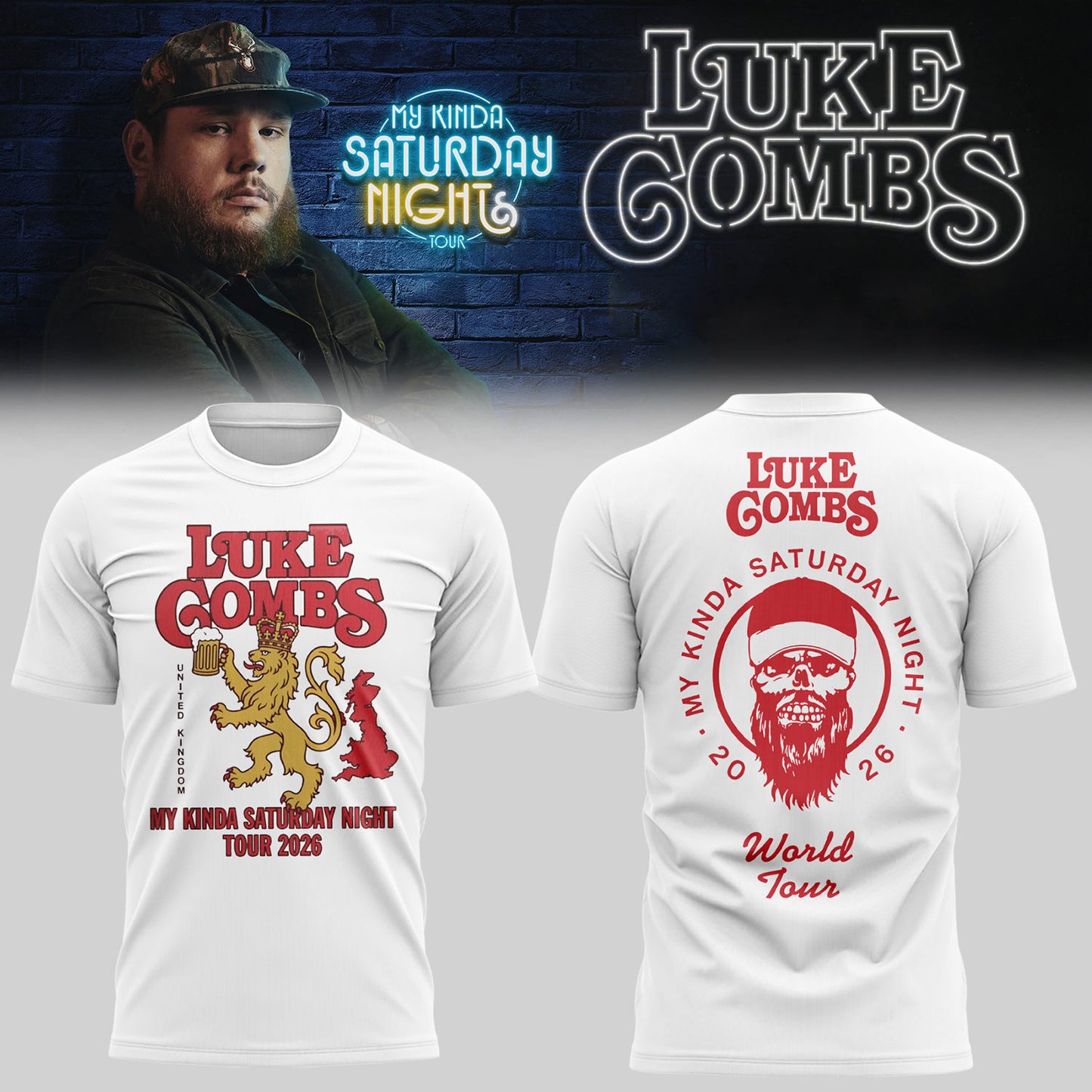 Limited Edition Luke Combs My Kinda Saturday Night Tour 2026 Tshirt