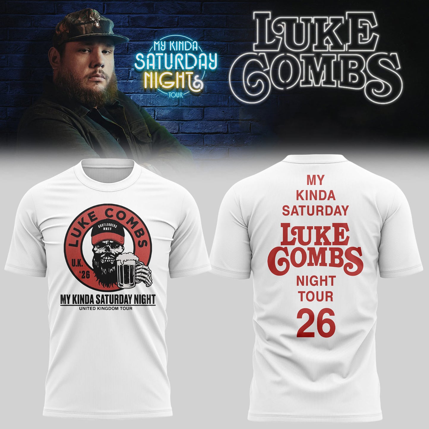 Limited Edition Luke Combs My Kinda Saturday Night Tour 2026 Tshirt