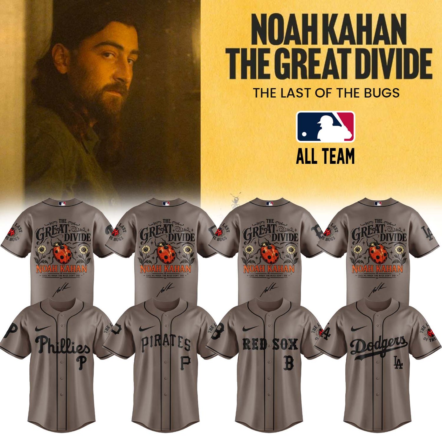 ,,MLB All Team X Noah Kahan “The Great Divide: The Last Of The Bugs” Album 2026 Limited Edition Signature – Jersey