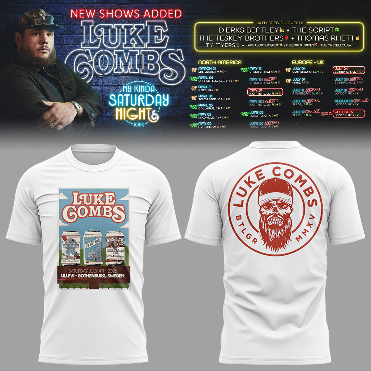 Limited Edition Luke Combs My Kinda Saturday Night Tour 2026 Tshirt