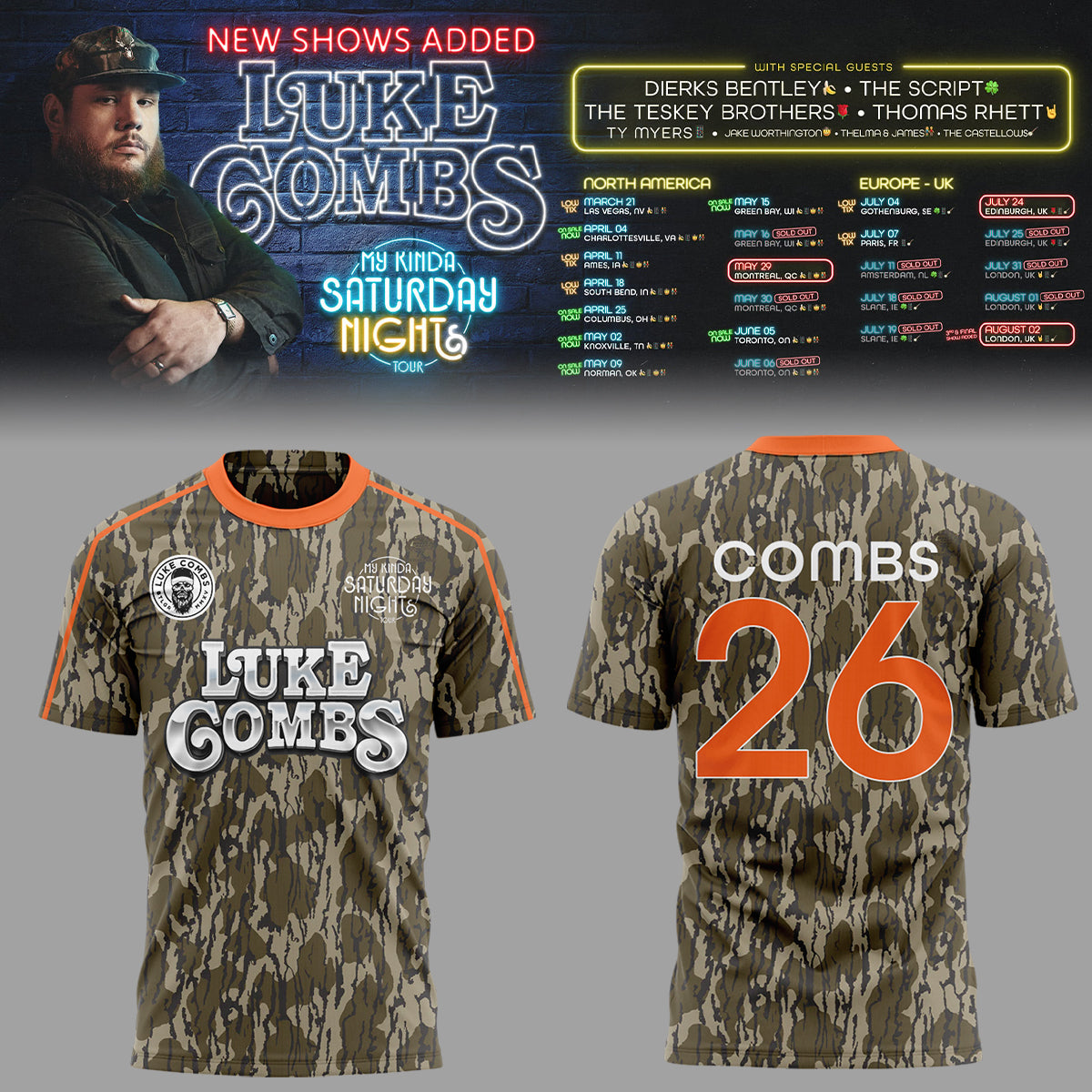 Limited Edition Luke Combs My Kinda Saturday Night Tour 2026 Tshirt