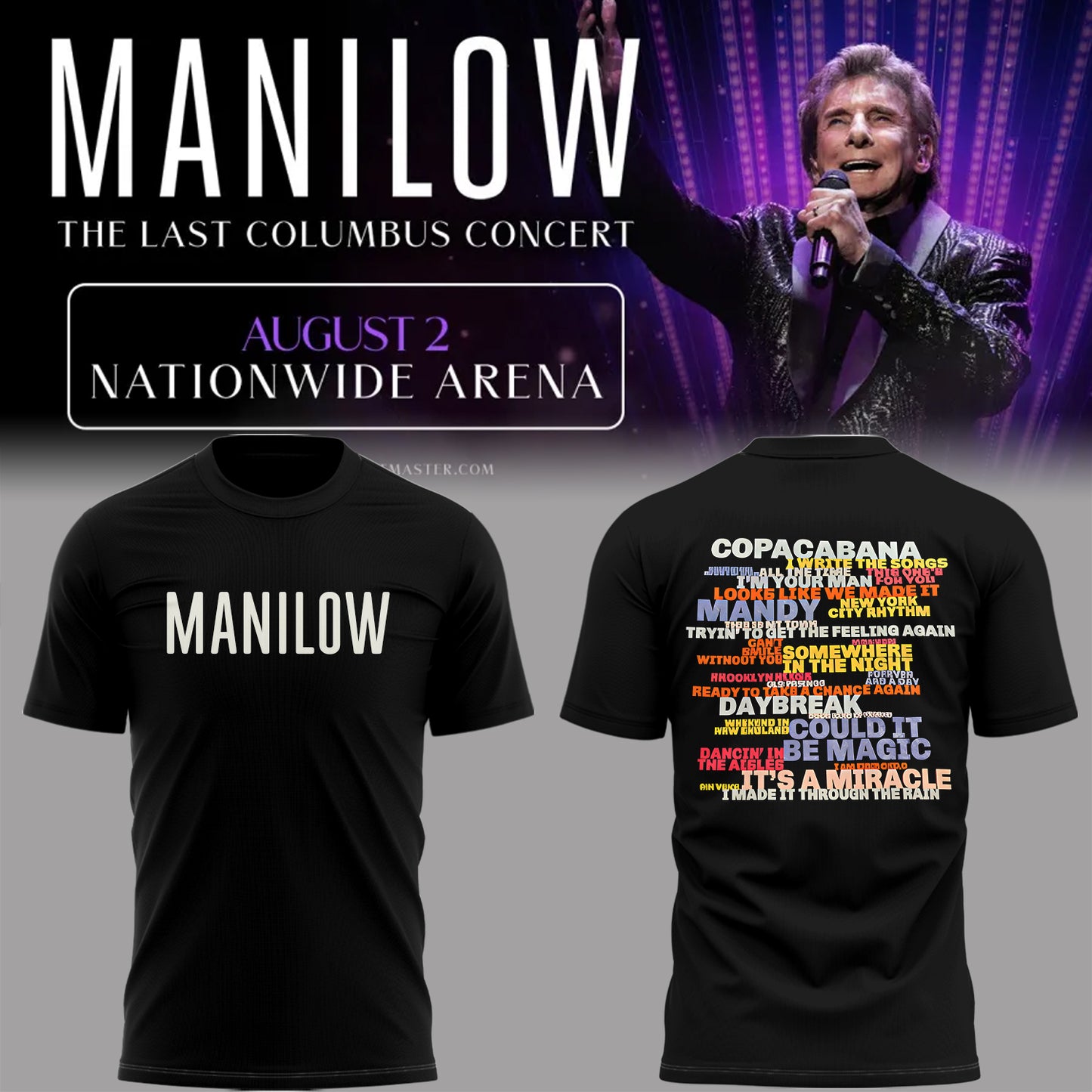 Limited Edition Barry Manilow The Last Columbus Concert Tshirt