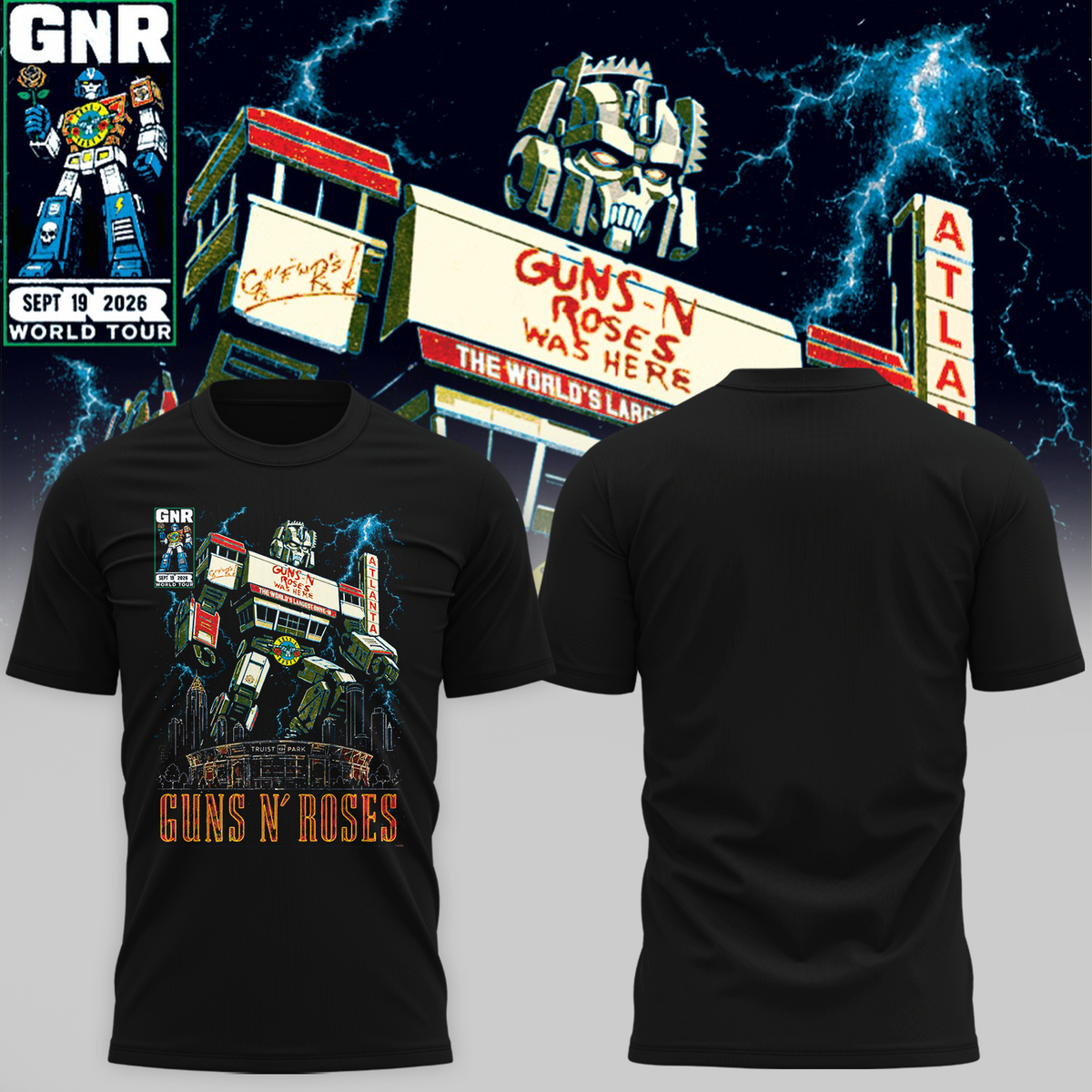 GNR Truist Park Atlanta Shirt Sept 19 Drive In Robot Graphic Tshirt