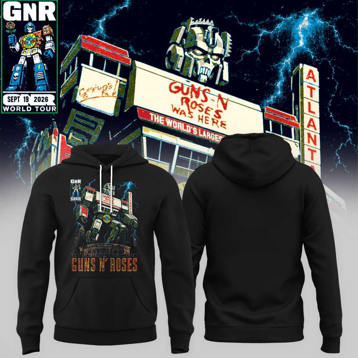 GNR Truist Park Atlanta Shirt Sept 19 Drive In Robot Graphic Hoodie