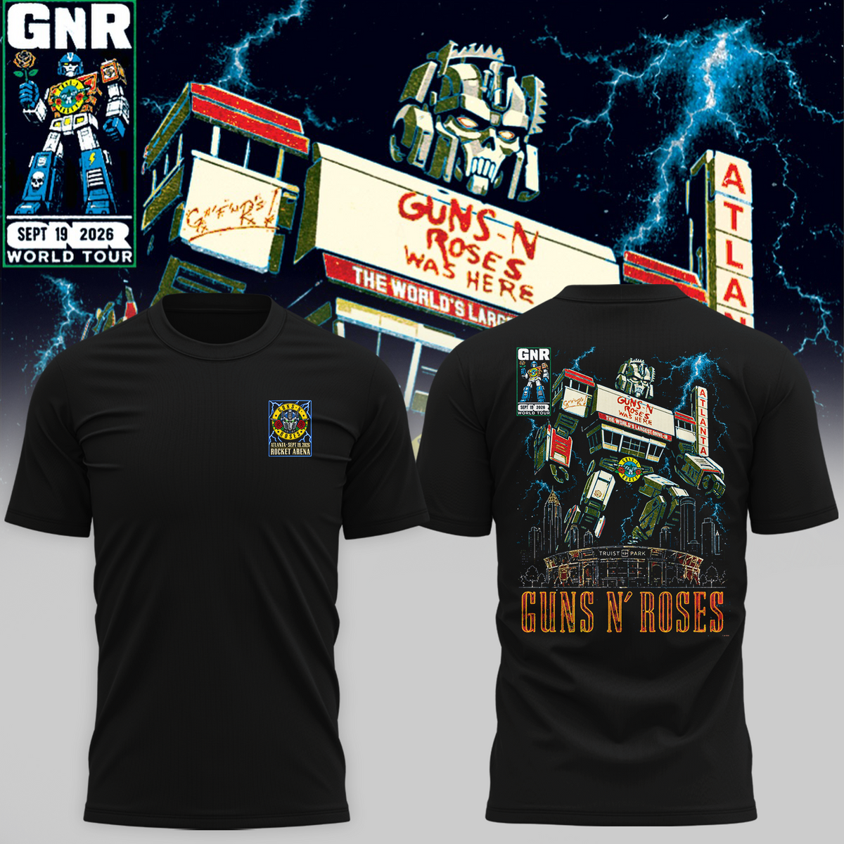 GNR Truist Park Atlanta Shirt Sept 19 Drive In Robot Graphic Tshirt