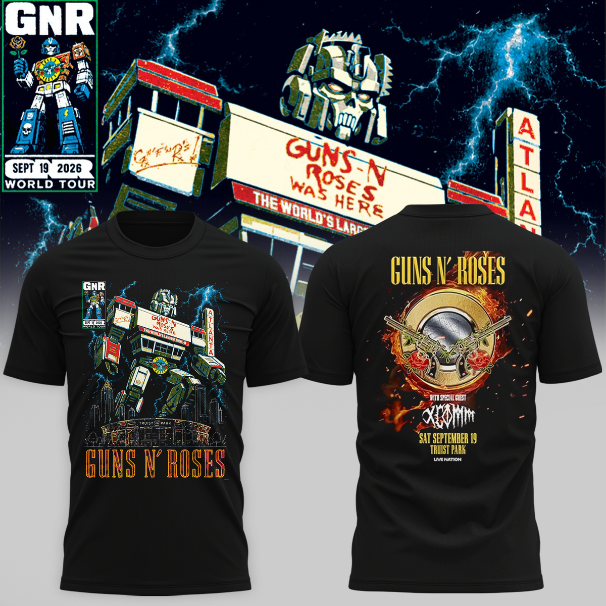 GNR Truist Park Atlanta Shirt Sept 19 Drive In Robot Graphic Tshirt