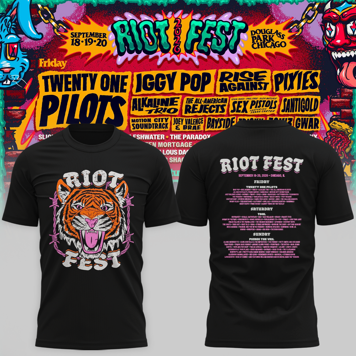 Riot Fest Collection Merch Chicago IL, September 18 20 2026 Two Sided Unisex T Shirt