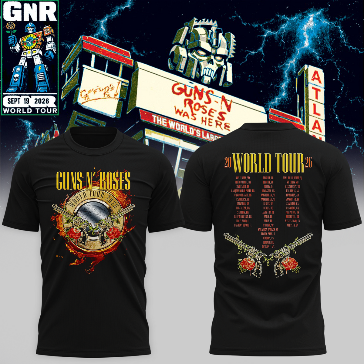 GNR Truist Park Atlanta Shirt Sept 19 Drive In Robot Graphic Tshirt