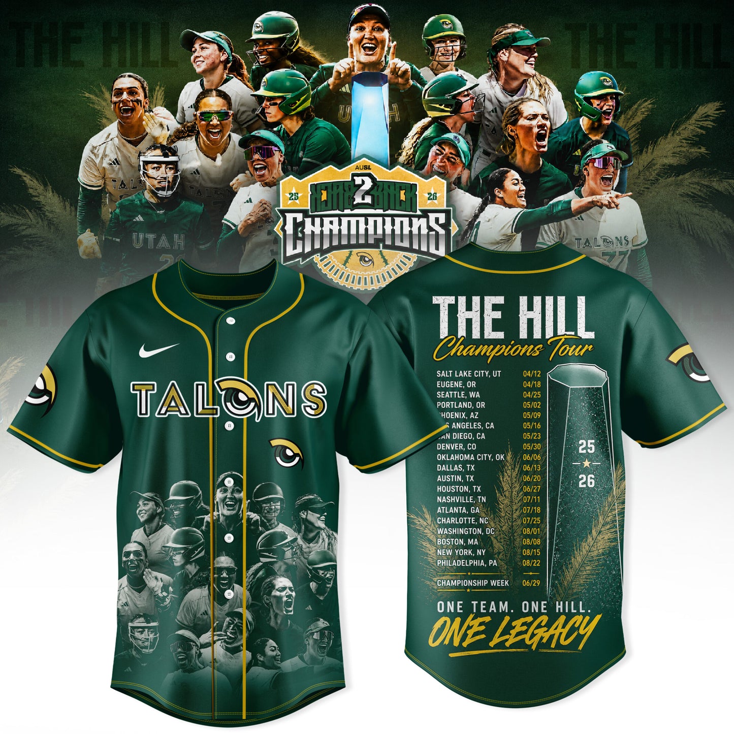 Utah Talons AUSL 2026 Champions Premium 3D Baseball Jersey – Champions Tour Edition
