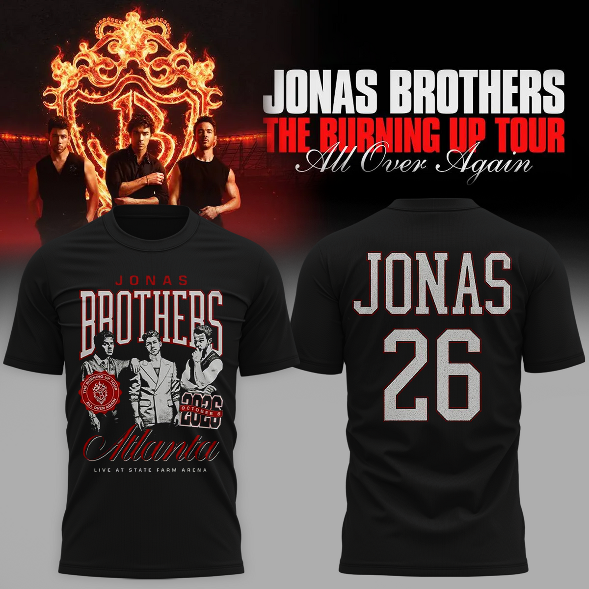 Jonas Brothers Atlanta GA City Tee 2026 Live At State Farm Arena October 8 2026 Two Sided T-Shirt