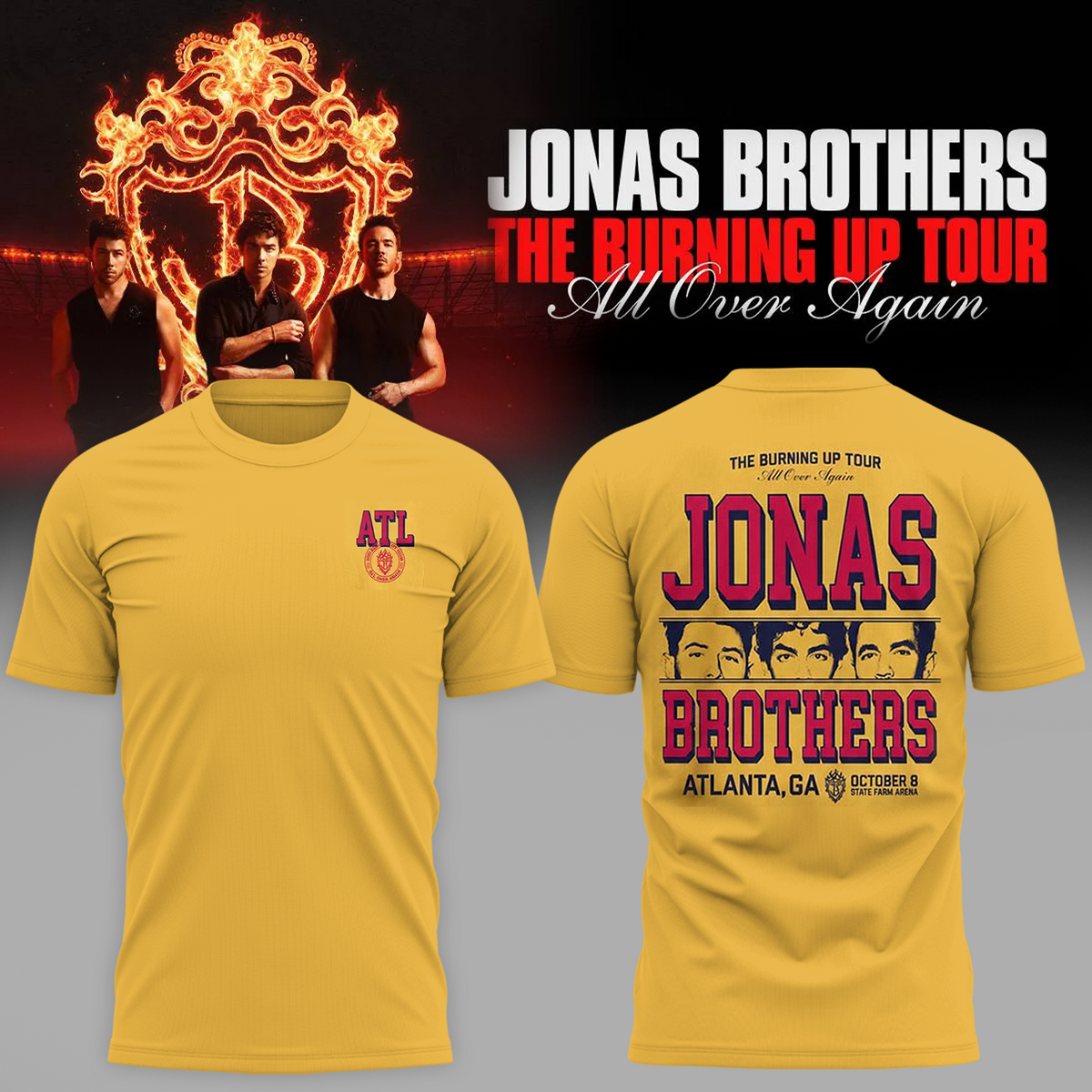 Jonas Brothers Atlanta GA City Tee 2026 Live At State Farm Arena October 8 2026 Gold T-Shirt