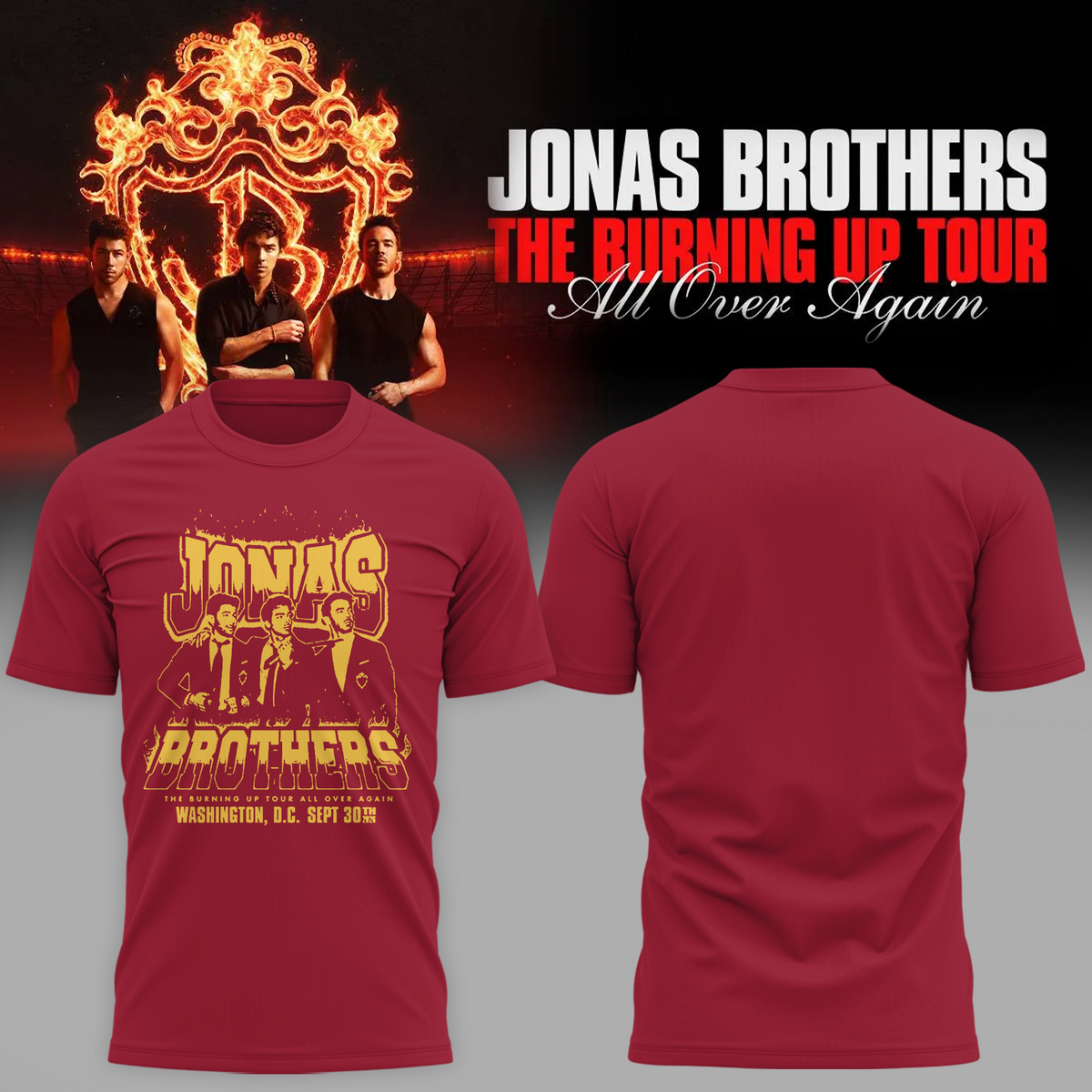 Jonas Brothers Washington DC The Burning Up Tour Tee 2026 Capital One Arena September 30 2026 Cardinal T-Shirt
