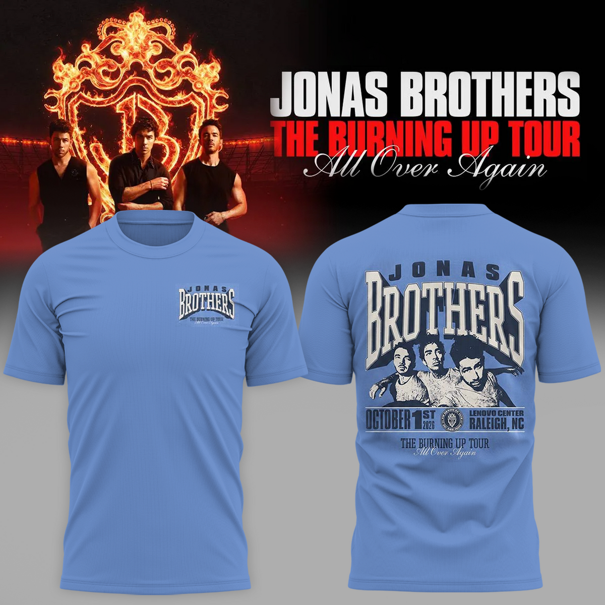 Jonas Brothers Raleigh NC Event Tee 2026 Lenovo Center October 1 2026 Two Sided T-Shirt