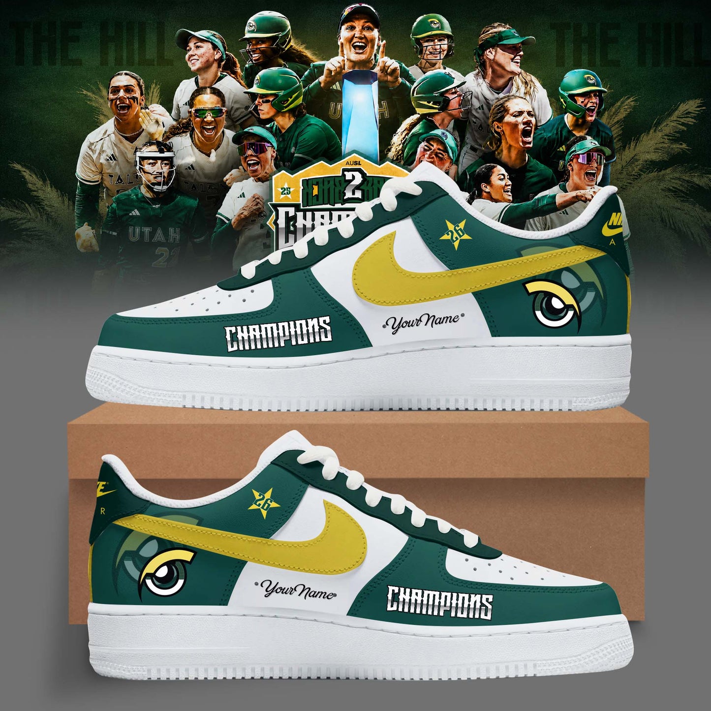Utah Talons AUSL 2026 Champions Personalized 3D Custom Sneakers – Athletic Green Edition