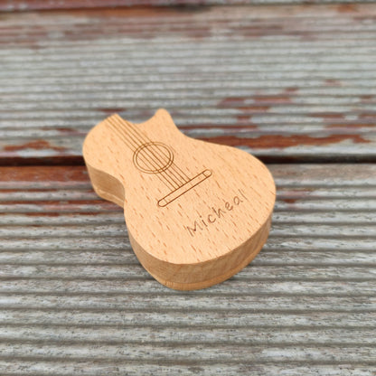 Personalized Guitar Pick Box, Engraved Wood Pick Case, Custom Plectrum Holder, Musician Valentines Day Gift Wooden Box For gurtar player