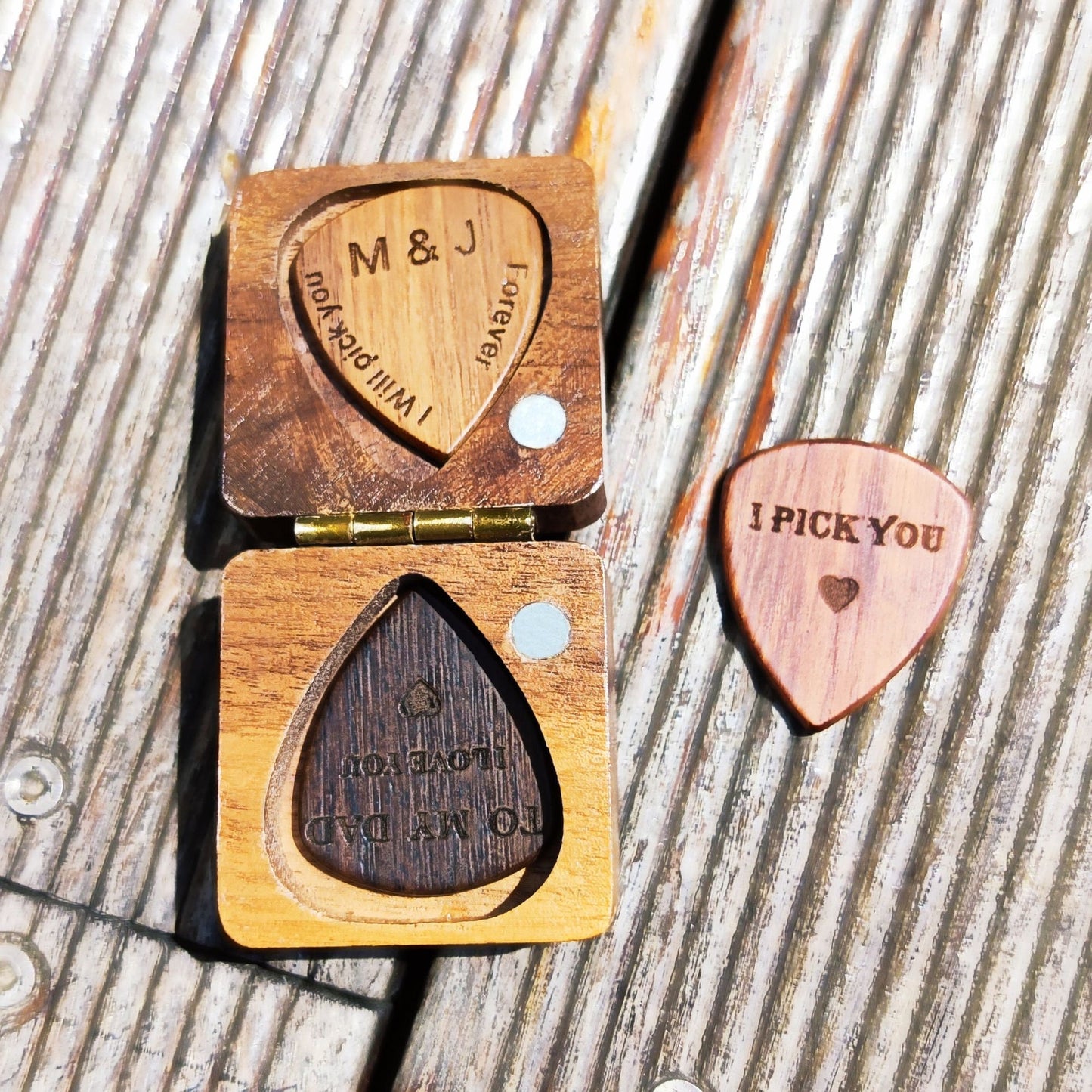 Personalized Wood Guitar Pick Box: Engraved Plectrum Case, Musician Gift