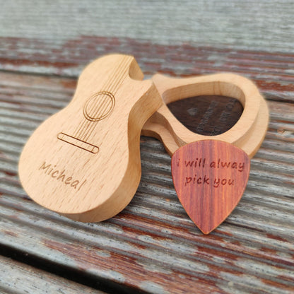 Personalized Guitar Pick Box, Engraved Wood Pick Case, Custom Plectrum Holder, Musician Valentines Day Gift Wooden Box For gurtar player