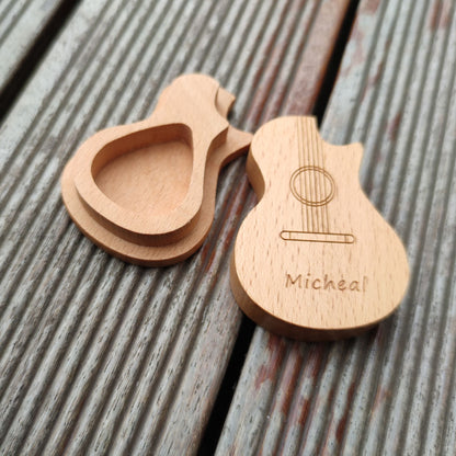 Personalized Guitar Pick Box, Engraved Wood Pick Case, Custom Plectrum Holder, Musician Valentines Day Gift Wooden Box For gurtar player