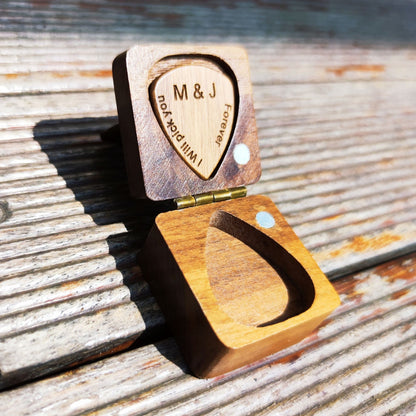 Personalized Wood Guitar Pick Box: Engraved Plectrum Case, Musician Gift