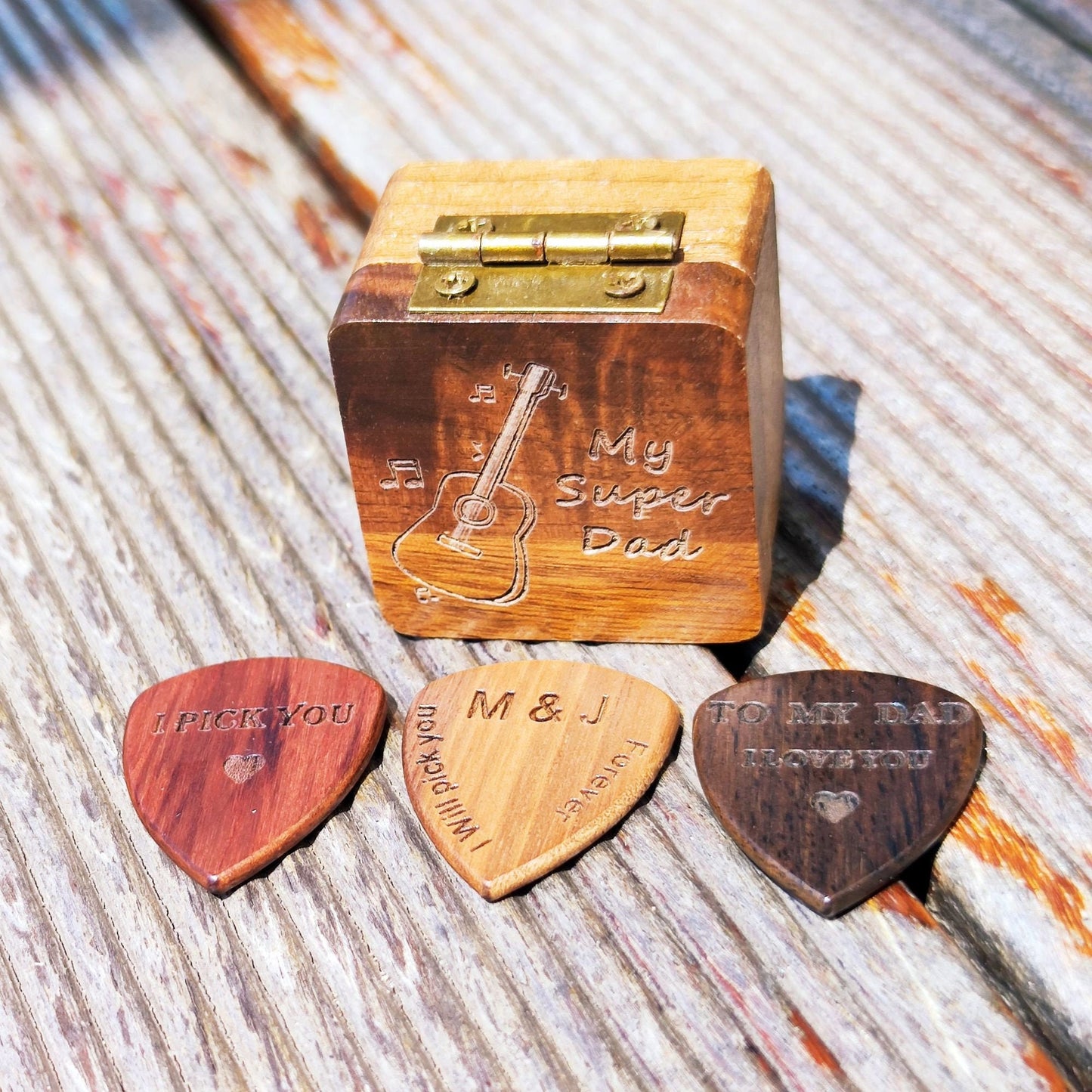 Personalized Wood Guitar Pick Box: Engraved Plectrum Case, Musician Gift
