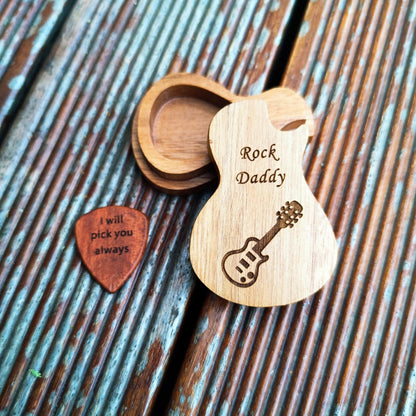 Engraved Wooden Guitar Pick Box: Personalized Music Gift